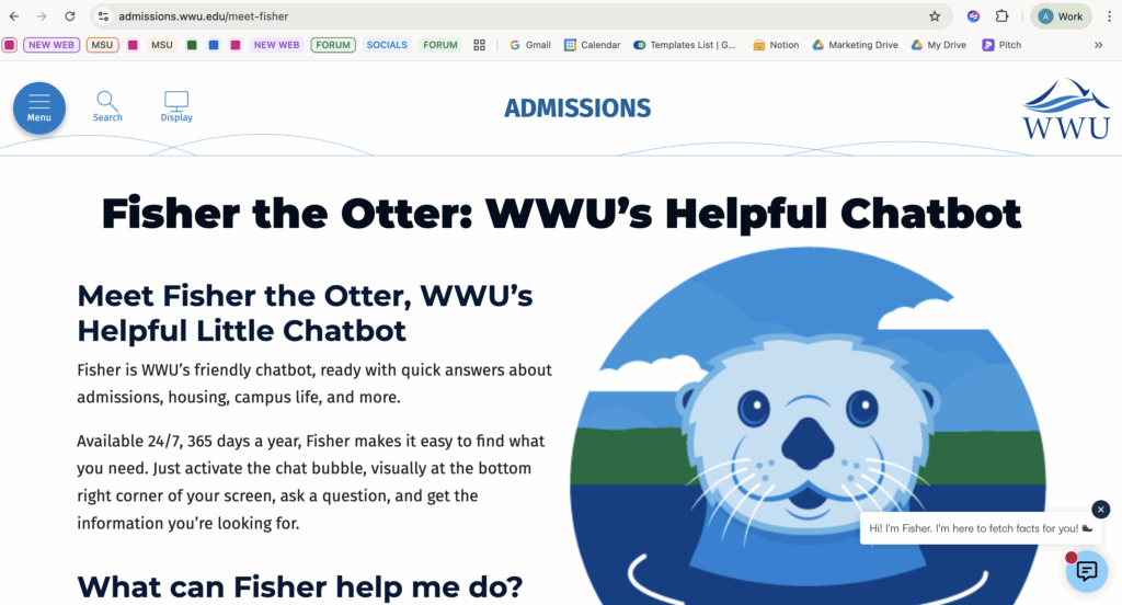 Screenshot of Fisher the Otter at WWU